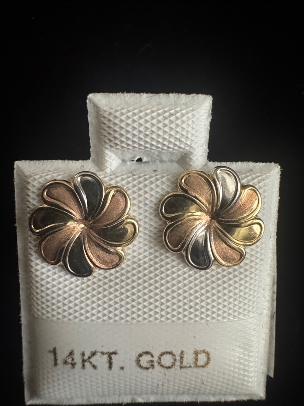 14KT Gold Two-Tone Floral Stud Earrings - Elegant Rose and Yellow Gold - Picture 2 of 3